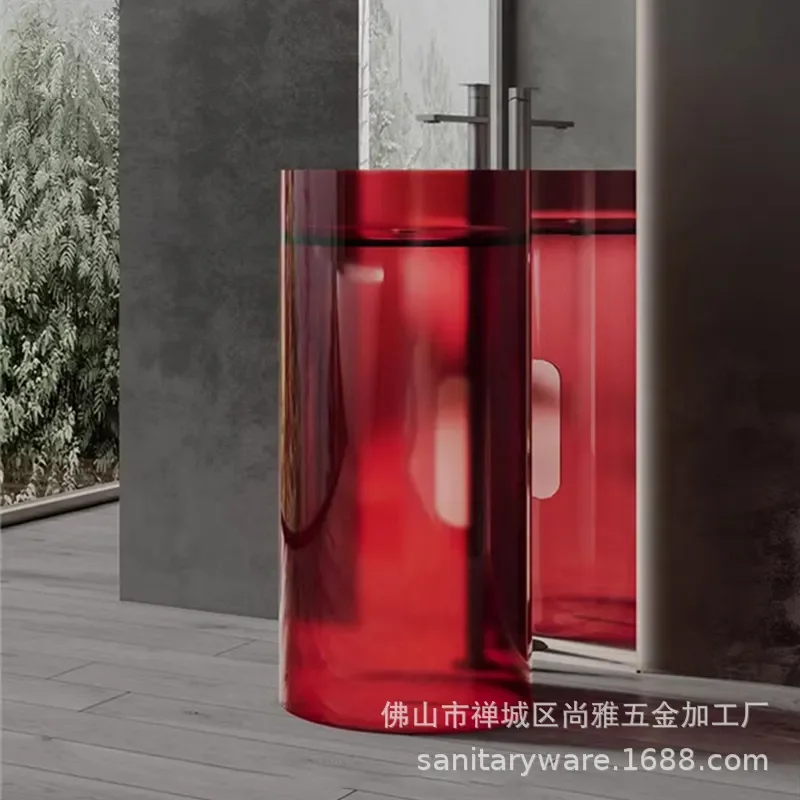 Round Column Basin Resin Artificial Stone Transparent Washbasin Hotel Bathroom Homestay Integrated Pillar Sink