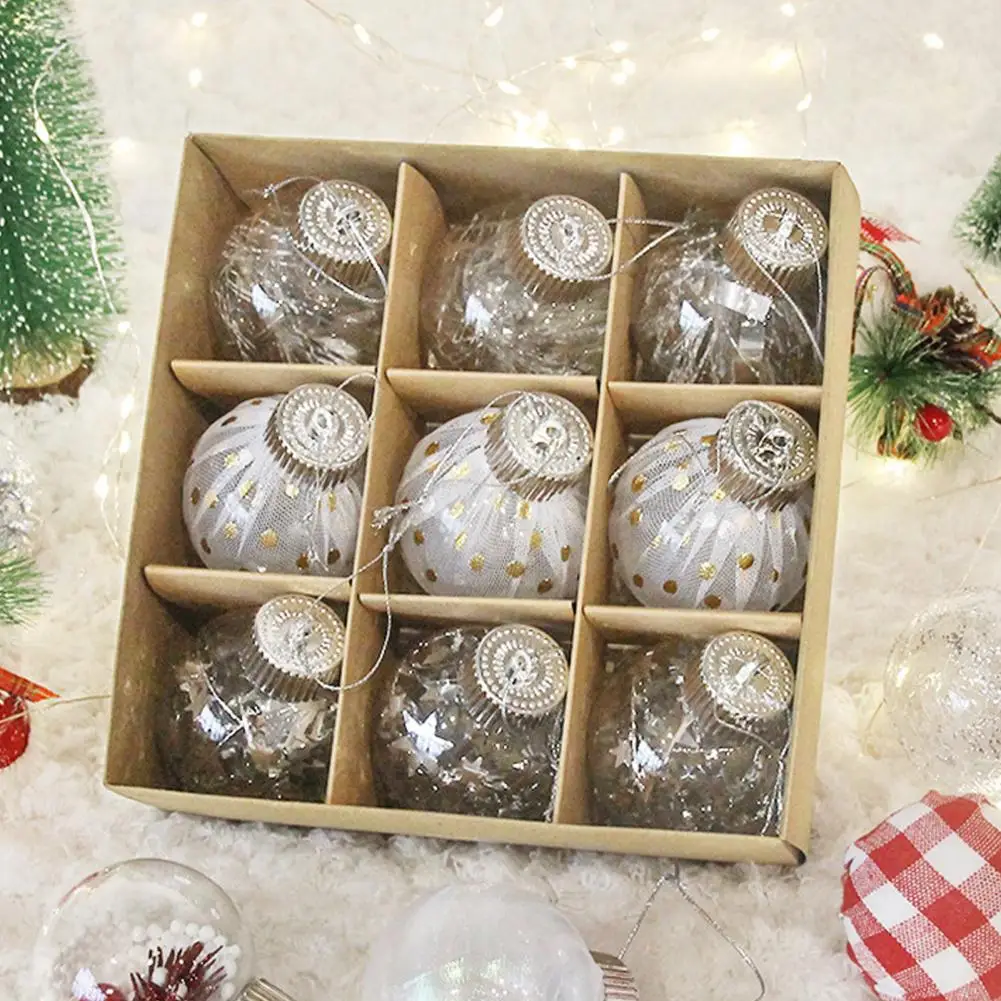 Reusable Christmas Ornaments Sparkling Plaid Christmas Ball Set 9pcs Shatterproof Glitter Foam Ornaments for Xmas Tree Decor