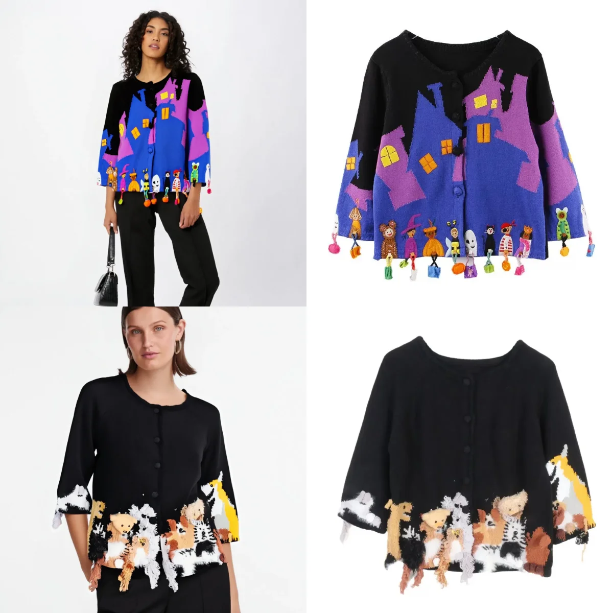 

Foreign trade European and American knitted cardigans, sweaters, women's Halloween tassel design, light luxury embroidery