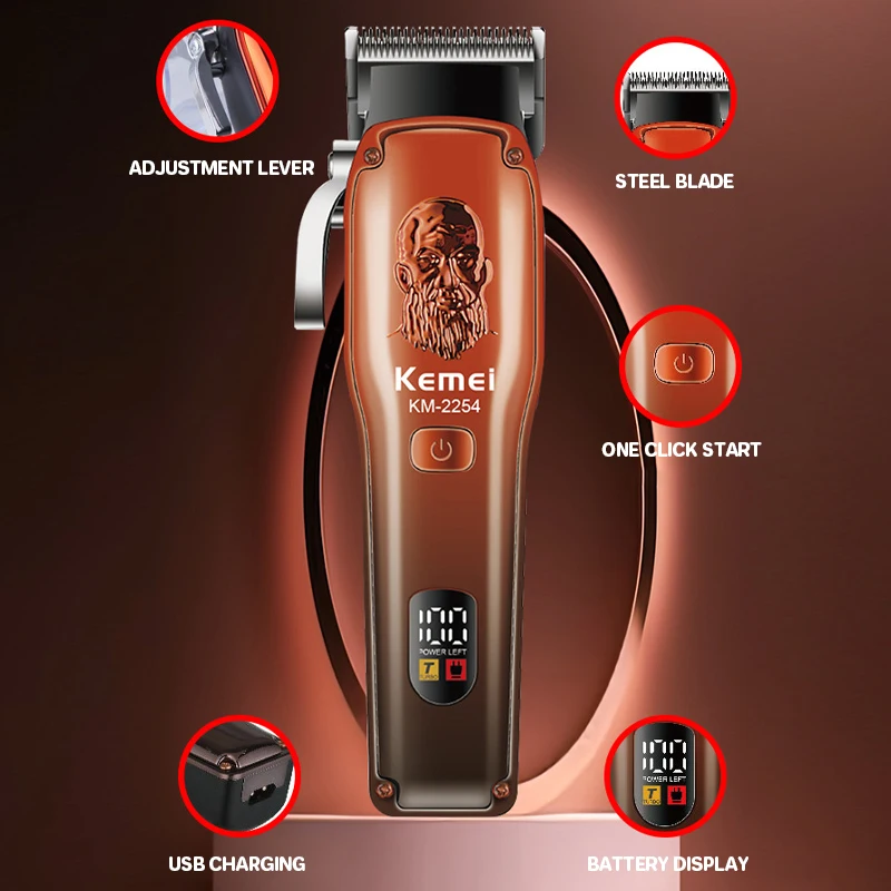 كيمي-آلة تشذيب شعر لاسلكية للرجال ، مقصات شعر ، شاشة عرض ليد ، قص شعر احترافي ، قابلة لإعادة الشحن ، قص شعر منزلي ،