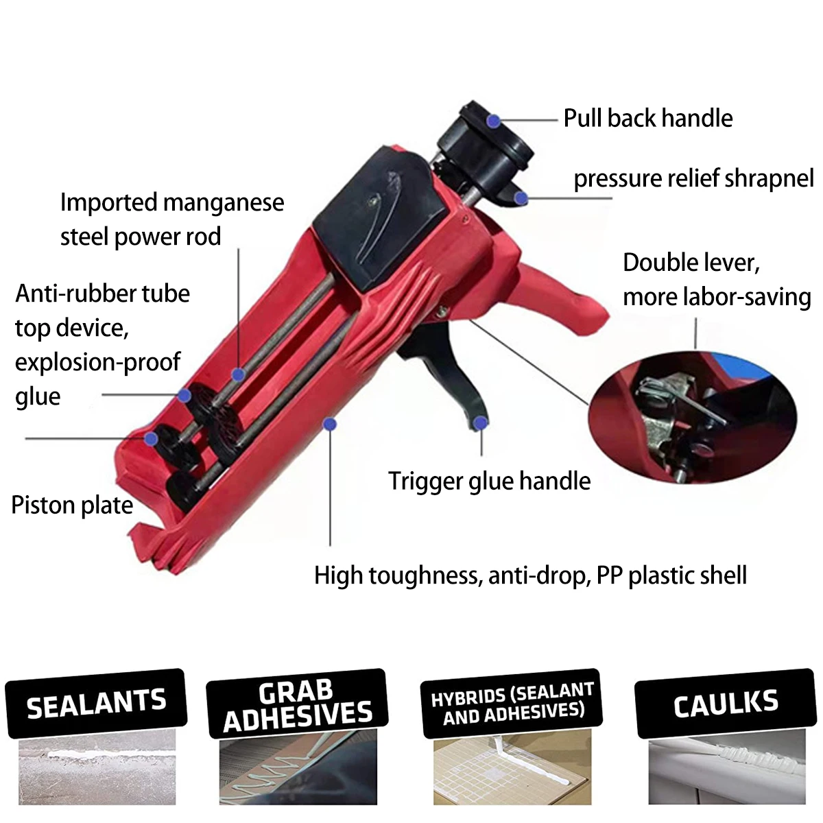 400ml Steel Dual Component Cartridge Gun Applicator Hydraulic Manual Glue Gun Caulk Gun for Ceramic Tile Seam Home Repair