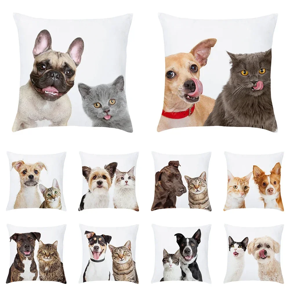 Cute cat and dog print pattern series cushion cover for home living room sofa office decoration square pillowcase