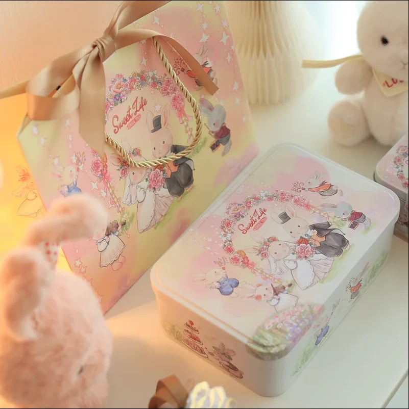 Large Cartoon Rabbit Christmas Rectangle Wedding Candy Tinplate Box For Packaging Gifts Cookie Cakes Dessert Storage Container