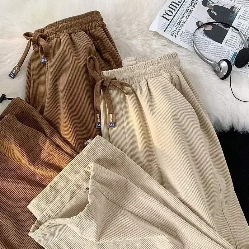 Spring Autumn Casual Pants for Men Loose Corduroy Pants Men Casual Korean Wide Leg Jogger Pants