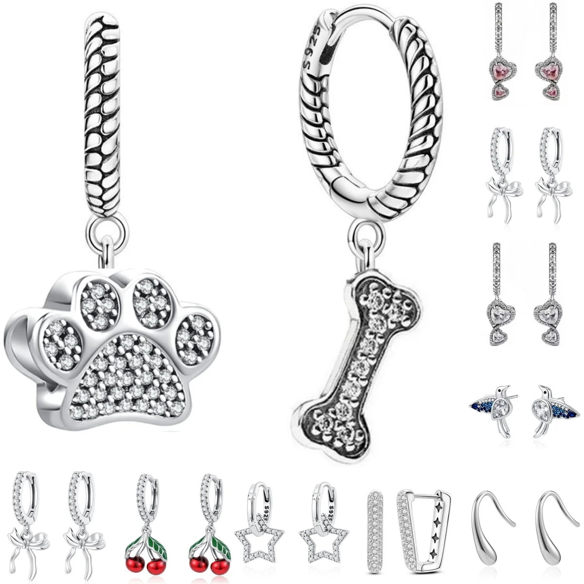 

Серьги из серебра 925 пробы с логотипом, в форме лапы, с камнями, бабочки, птичьи перья, вишневый цветок, сердце, для женщин, ювелирные украшения ﻿