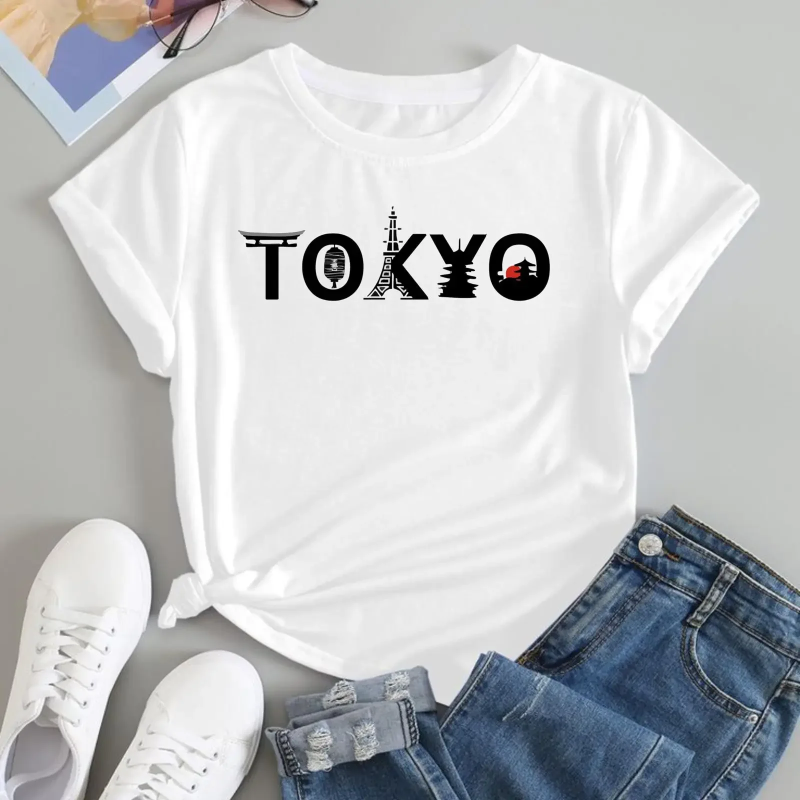 Urban Wanderlust Apparel Tokyo Tower and Torii Gate Top vintage Washed Casual Stretched Stylish Top For Everyday Wear Soft