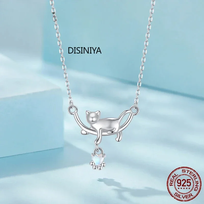 925 Sterling Silver Cat Necklace for Women - Cat Jewelry Gifts for Cat Lovers Fashion Birthday Graduation Gift SCN533