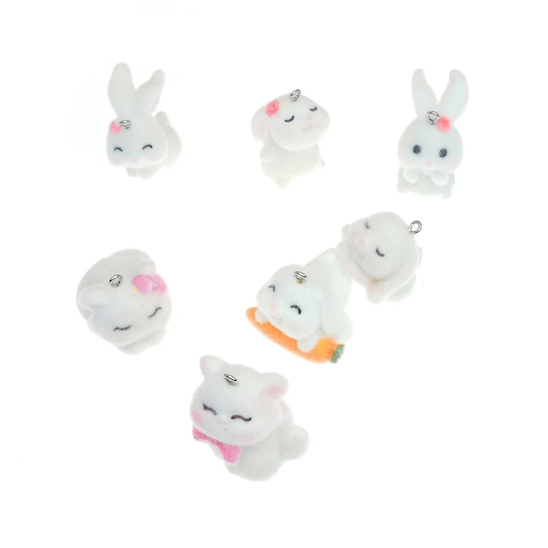 

New style 30pcs/lot color flocking cartoon animals rabbits shape resin dolls beads charms diy jewelry accessory