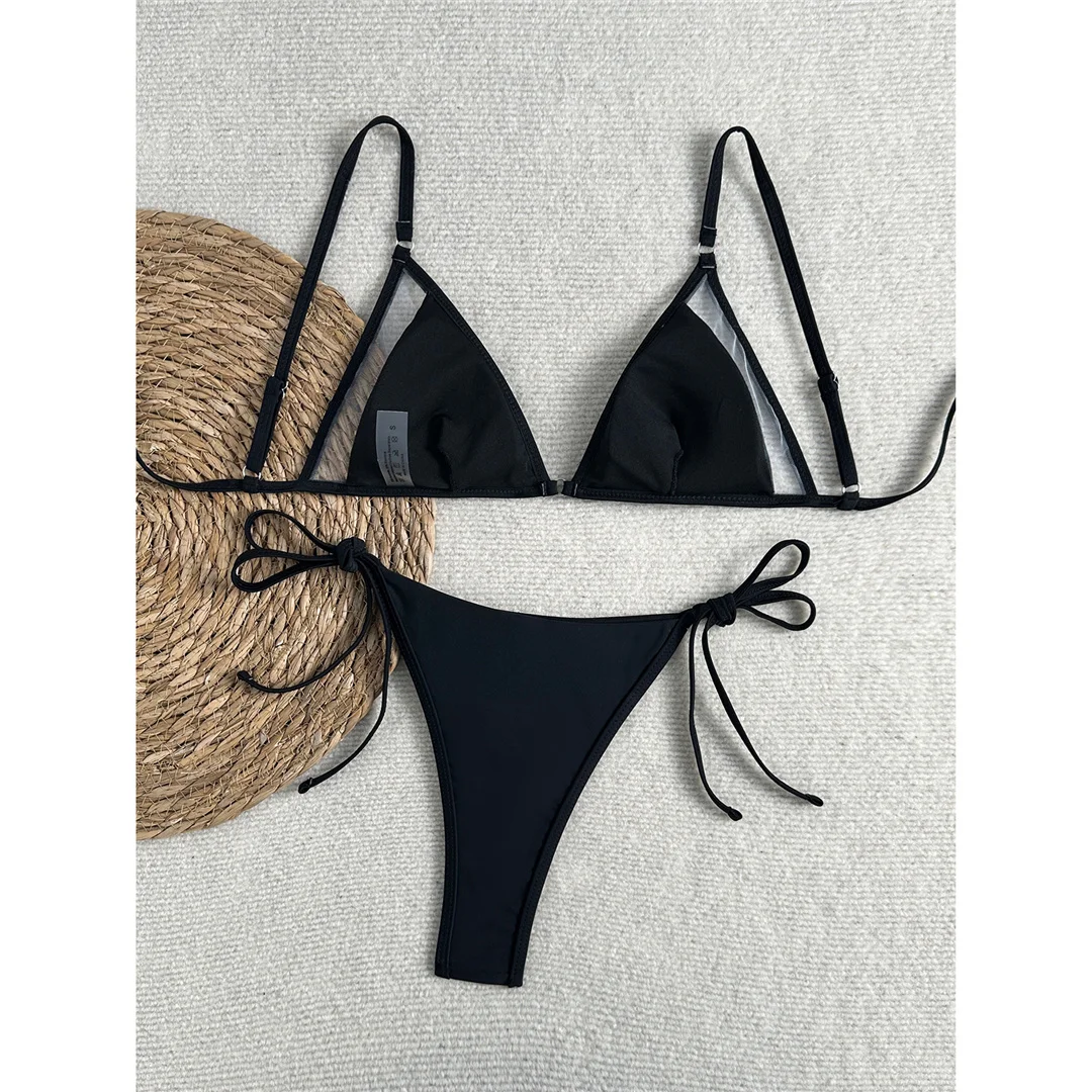 Sexy Mesh-Bikini, durchsichtiger Badeanzug für Damen, zweiteiliges Bikini-Set, hoher Beinausschnitt, mit Trägern, Badebekleidung, Badeanzug, Modell V8070. – Detail 7