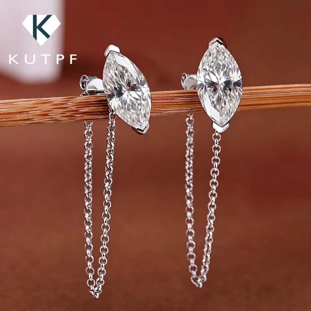 

0.5/1carat Marquise Cut Moissanite Chain Earrings for Women Pear Cut Solitaire Lab Diamond Stud/Drop Earring 925 Silver with GRA