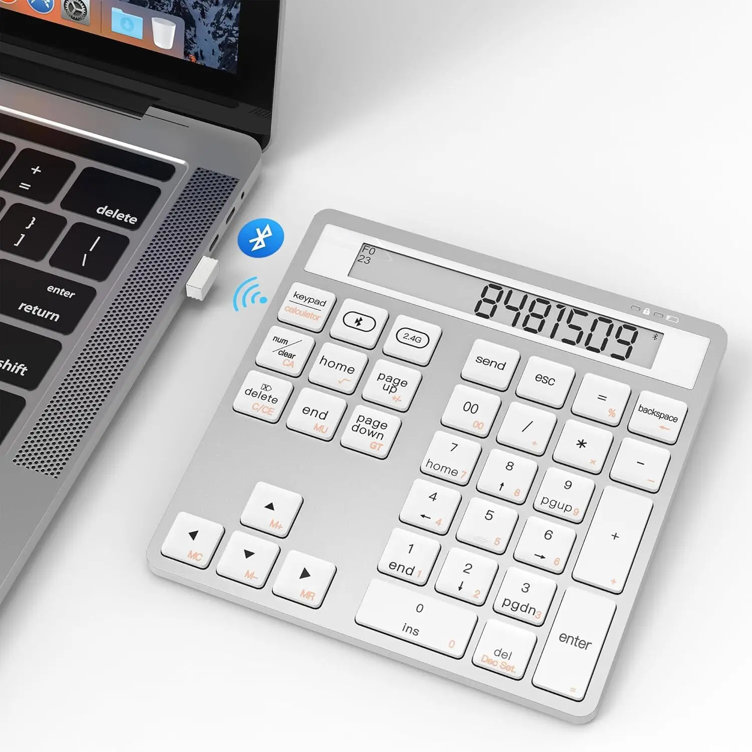 

Wireless Number Pad with Display, Bluetooth & 2.4G Dual Mode Calculator Keypad for Laptop Financial Accounting Data Entry