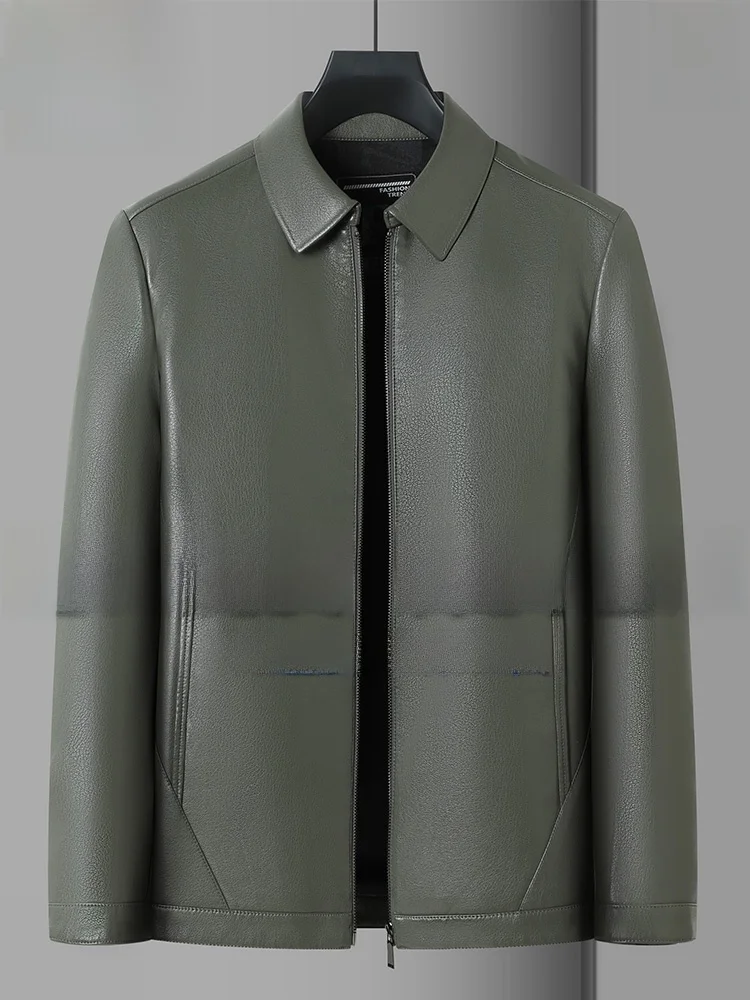 

Haining Laoyeche Genuine Deerhide Leather Jaet Casual Mid-aged Men's Faion Busin Leisure Stand Collar Zipper Coat