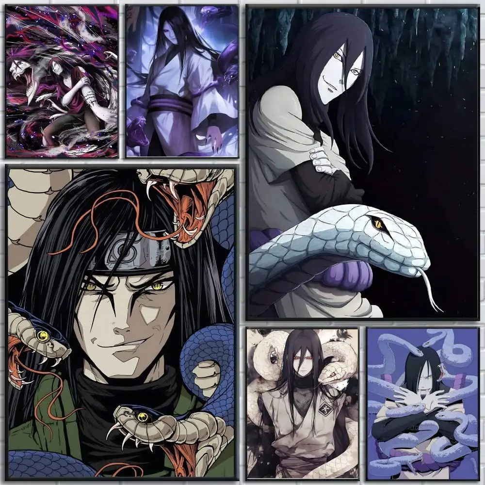 Anime Cool Character O-Orochimaru Poster, selbstklebender Papierdruck, für Zuhause, Wohnzimmer, Schlafzimmer, Eingang, Bar, Café, Kunst