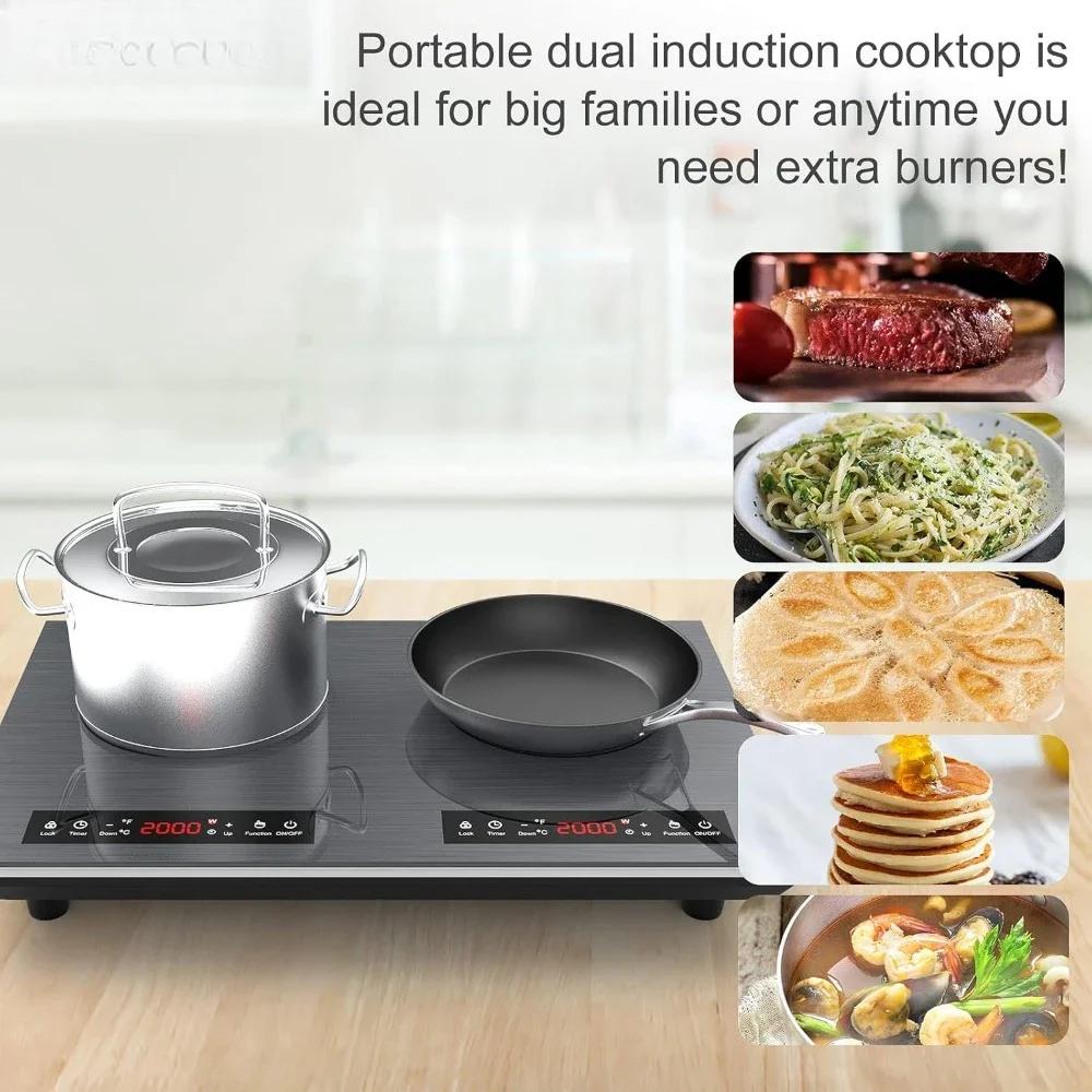 Electric Double Induction Cooker, 24 Inch 4000W 9 Levels Setting, Child Safety Lock & Timer, Induction Cooktop