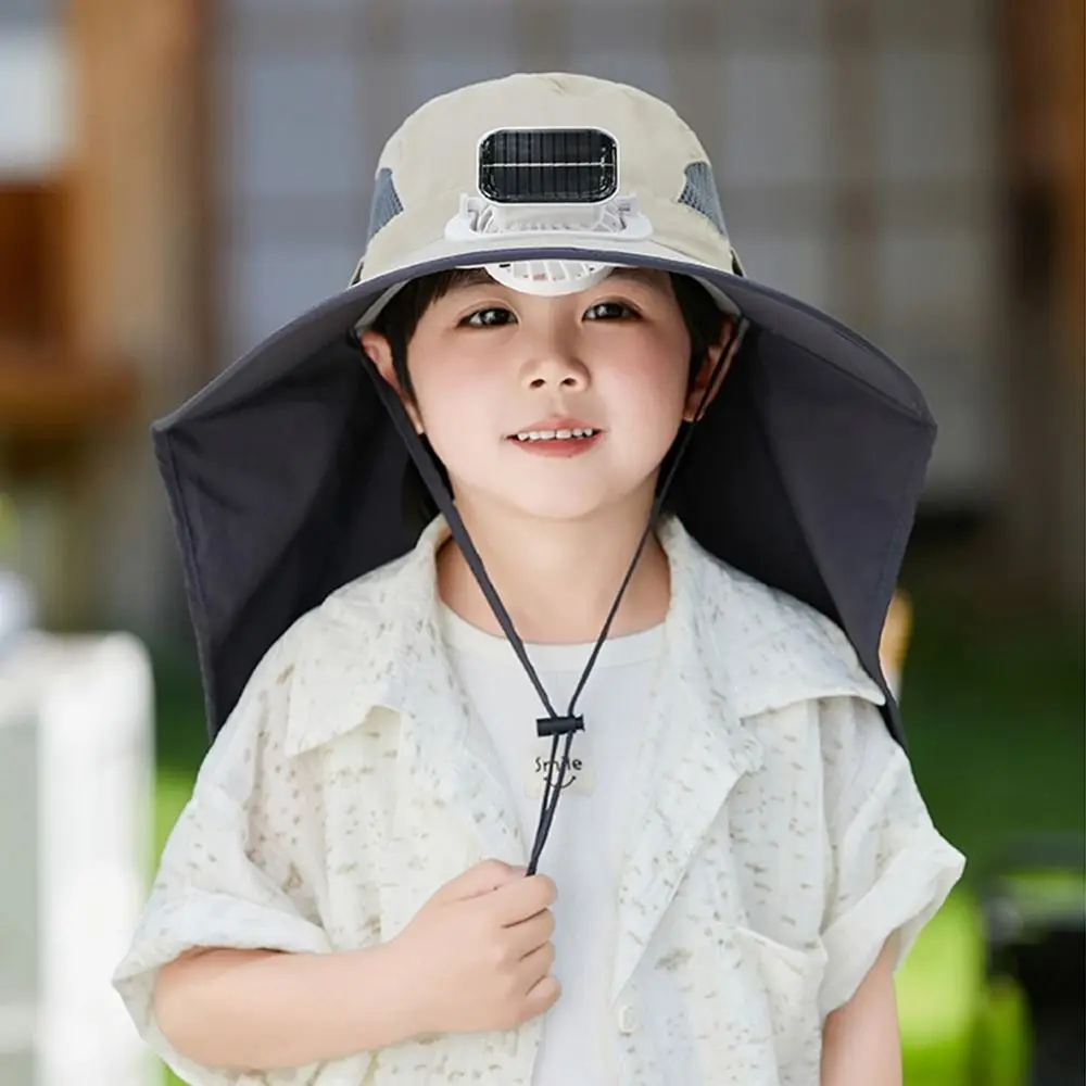 Adjustable Children's Solar Fan Hat Waterproof Sun Protection Wide Brim Sun Cap Quickly Dry Quiet Sunshade Fan Cap Camping