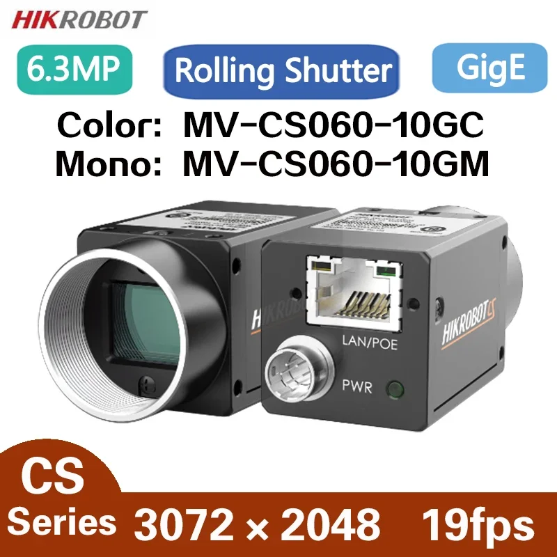 

HikRobot MV-CS060-10GC/M 6.3MP 1/1.8" 19fps GigE Ethernet Machine Vision Color Mono Area Scan Industrial Camera IMX178