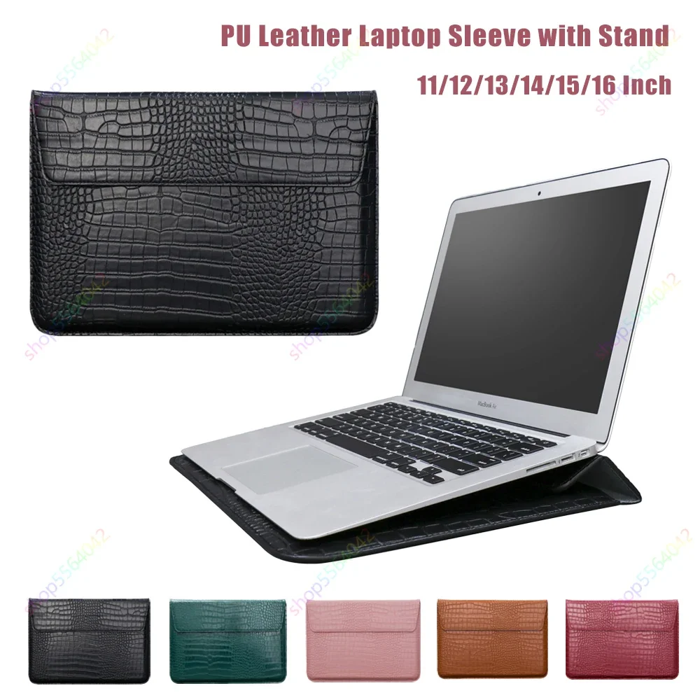 

Crocodile Skin Laptop Sleeve Stand Case for MacBook Air 13 13.6 15 M2 Pro 13 14 15 16 inch Leather Notebook Carrying Bag Pouch