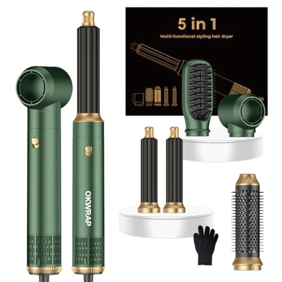 

5 in ONE Hair Dryer Brush Blow Dryer Curling Wand Hair Styling Tools Set Ionic Hot Air Brush Round Brush Blow Dryer LeftandRigh