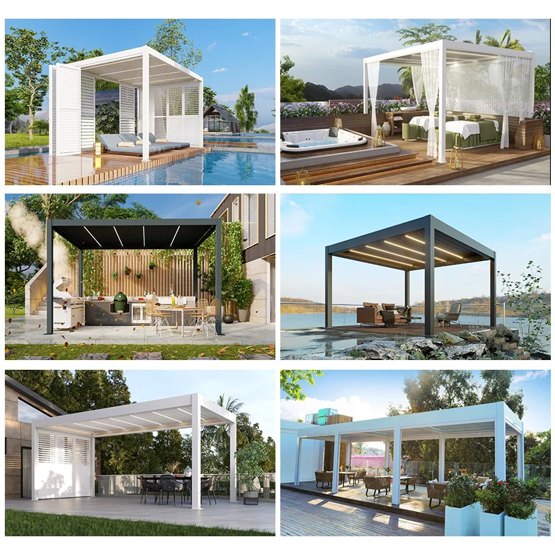 Motorized Aluminum Louver Pergola Electric Waterproof Outdoor Patio Garden Automatic Roof Adjustable Sunshade Custom Size