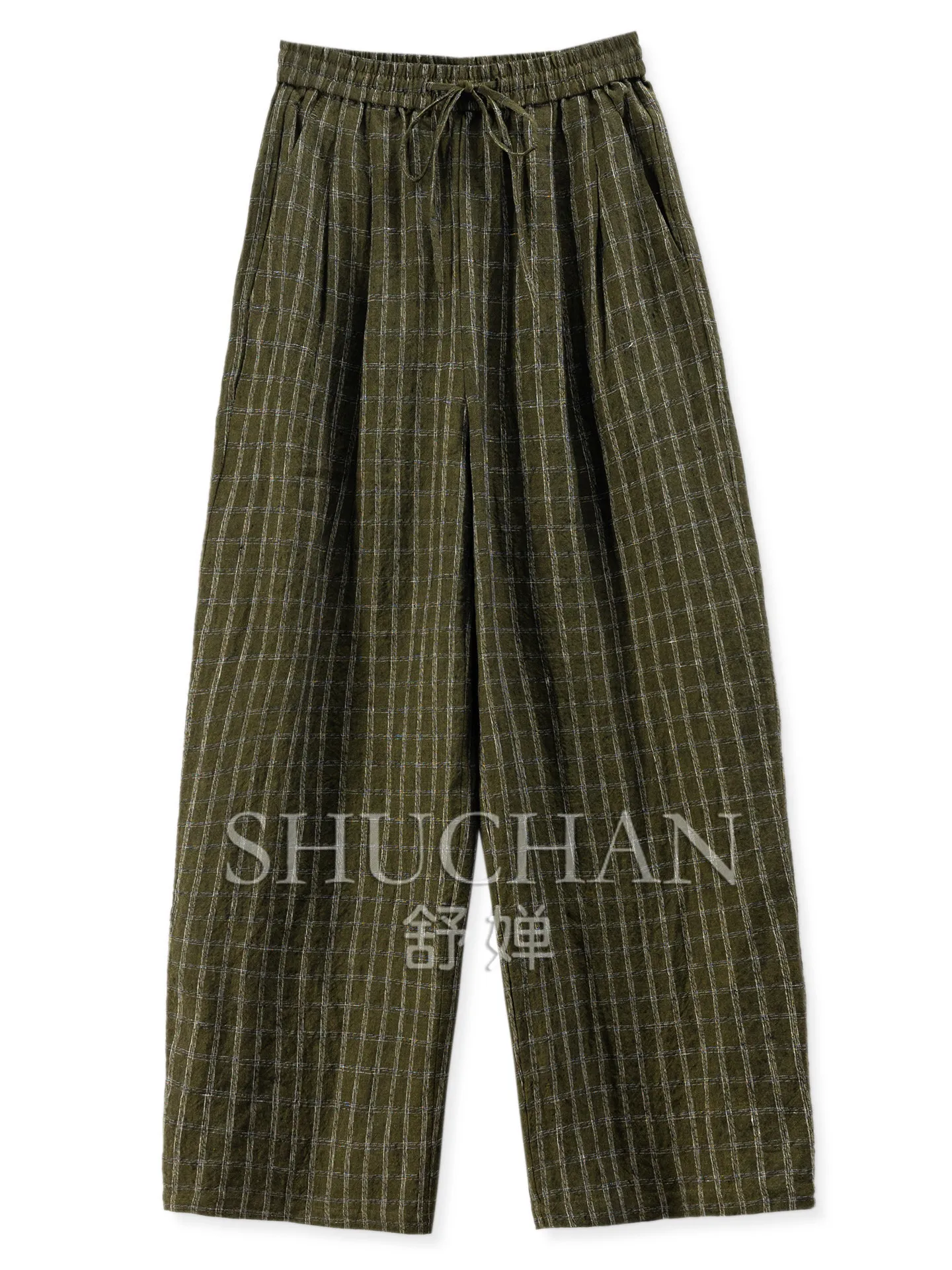 

Premium Plaid Control Pant Yarn-Yarn Plaid 100 Linen Sickle Wide Leg Pants Women's 58J7 Pantalon Pour Femme