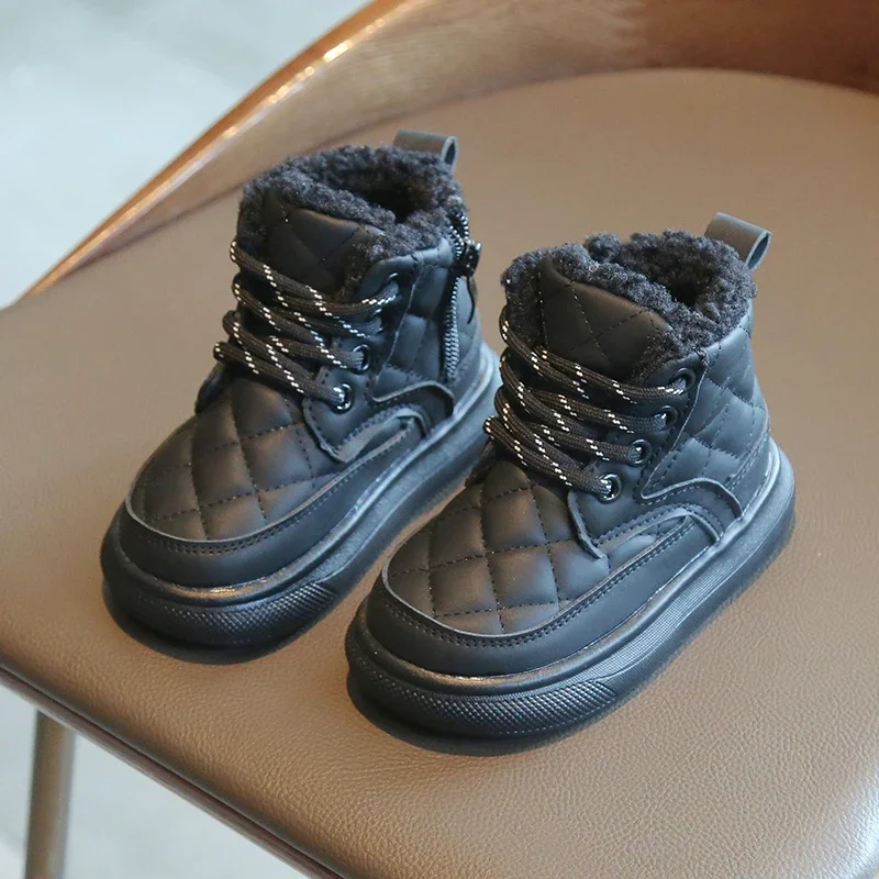 Girls Casual Boots Round Toes Soild Color Kids Leather Boots Side Zipper Versatile 2025 Winter New Boys Short Ankle Boots Soft