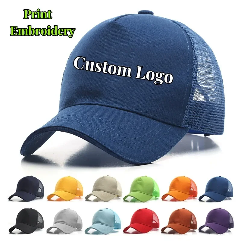 

Unisex Trucker Cap Free Logo Print Embroidery Baseball Cap Summer Mesh Breathable Snapbacks Hat for Men And Women Sun Protection