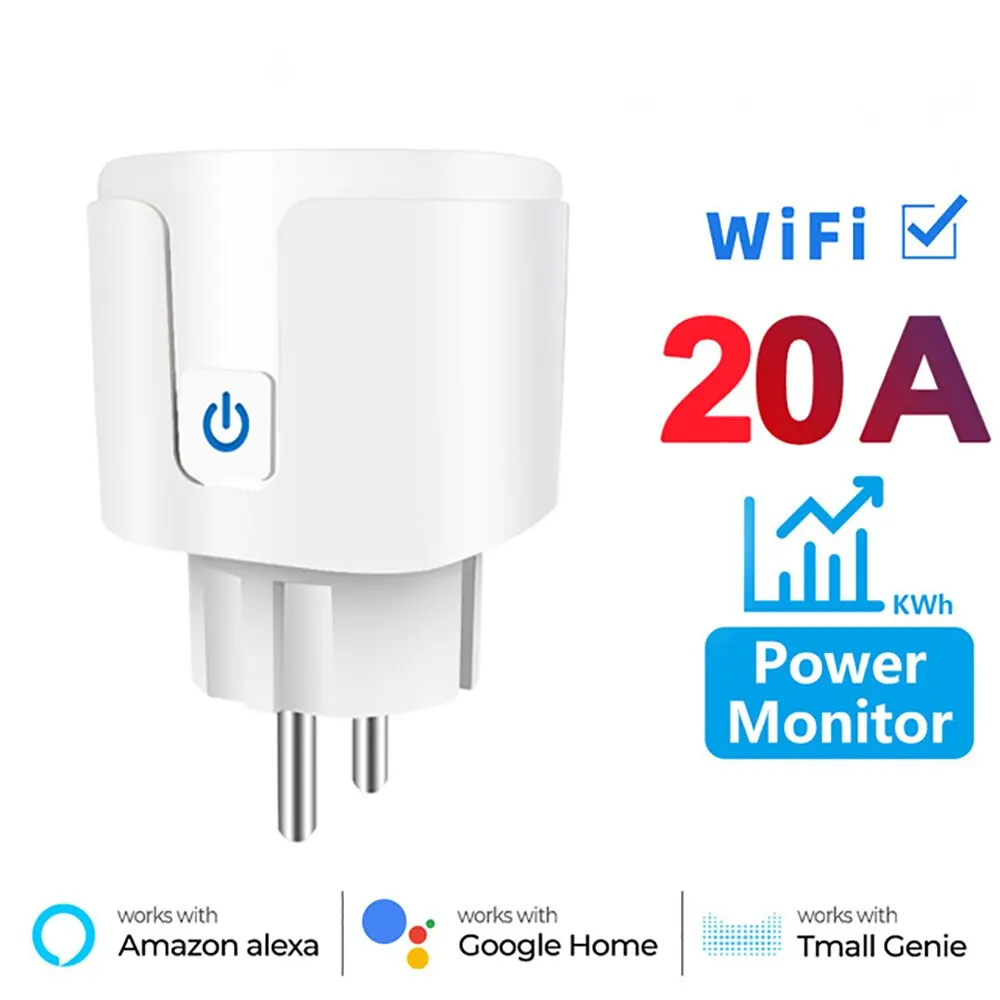 Smart Socket EU 20A Wifi Smart Plug met Power Monitoring Smart Home Spraakbesturing Ondersteuning Google Assistant Alexa Alice