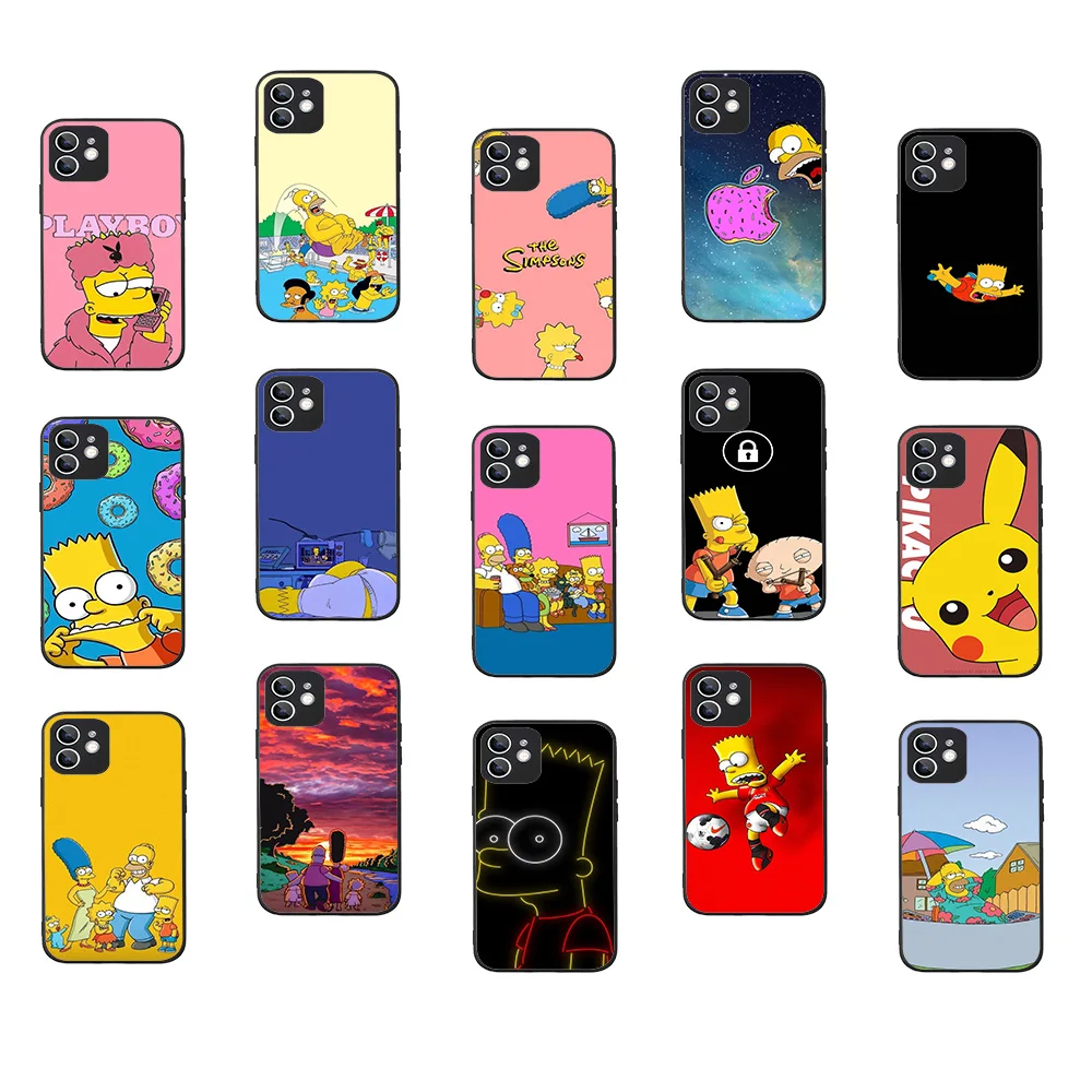 WRB-28 Simpsons Family Black Flexible TPU Case For iPhone XS XR 5 6 7 8 SE 11 12 Mini Plus Pro Max