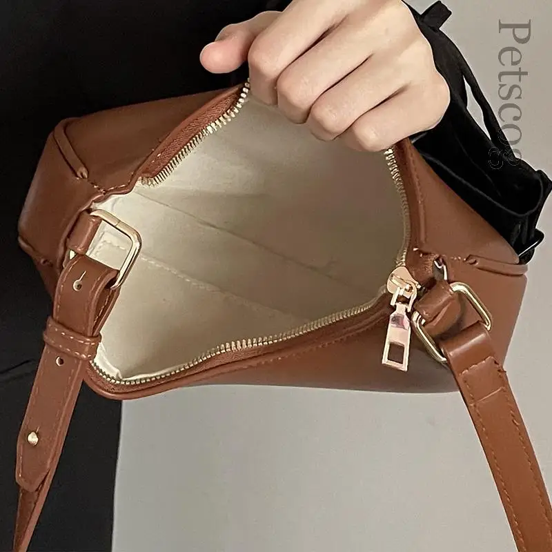 Luxury Fashion Handbags For Women Solid Color Zipper Half-moon Underarm Purse Female Summer 2024 Shoulder Bags Black White Brown