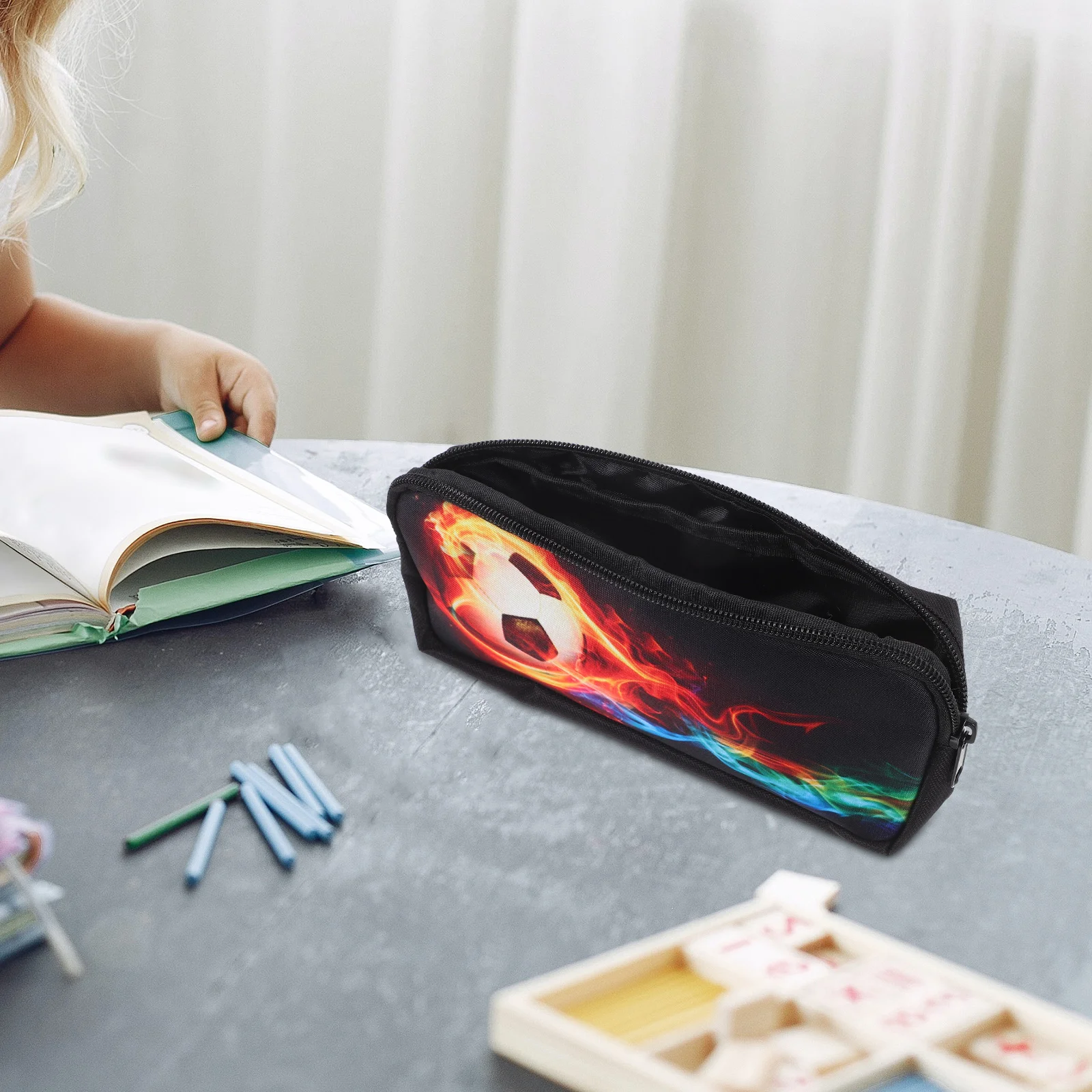 Primary School Student Stationery Bag Zipper Storage Sports Football Convenient Case Polyester Organizer Pencil