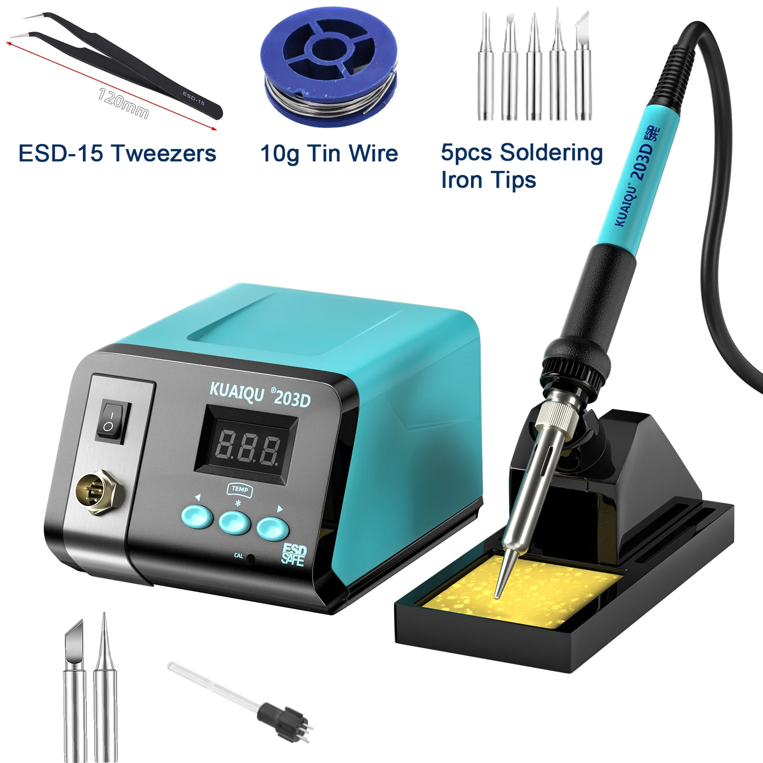 

75W Digital Display Soldering Station Set 480°C Heat Control Auto Sleep With Soldering Iron Tip For Phone PCB DIY Repair KQ-203D