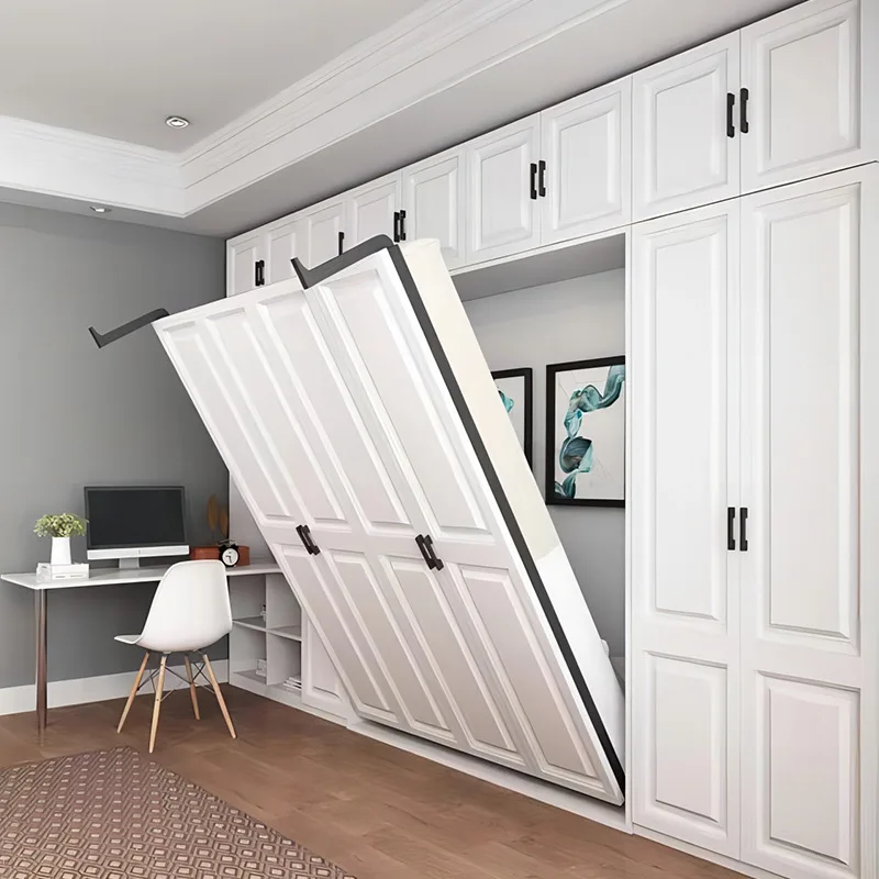 

Wardrobe integrated multi-functional combination desk bedroom folding bed small apartment solid wood
