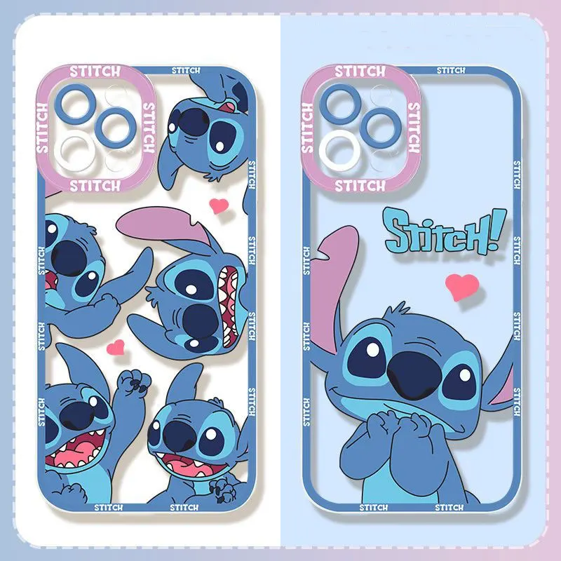 Disney Pink Stitch Blue Angel Clear Case For Apple iPhone 15 14 13 12 11 Pro Max 13 12 Mini XS Max XR X 7 8 Plus Soft Back Cover