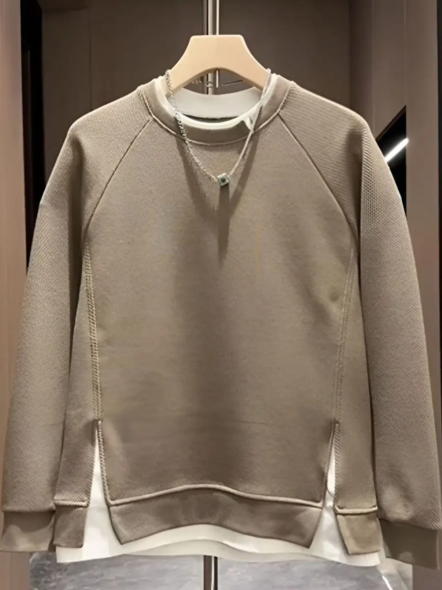 

Autumn New Sle Men's round Ne Sweatirt Long Sve Casual Color Blo Simple Match High Sensation Trendy Loose Fit Top