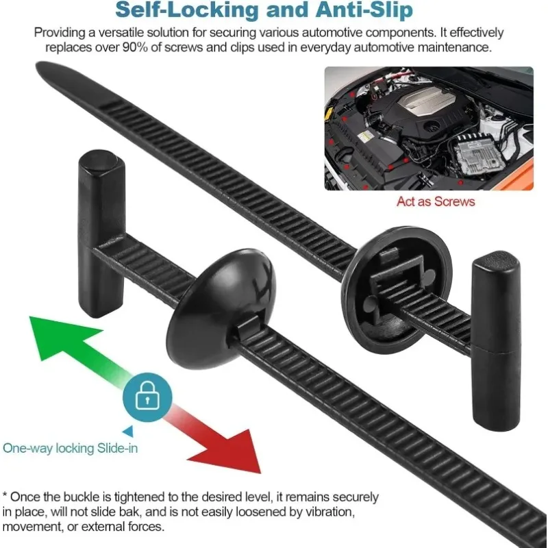 Nylon Cable Tie Buckle Heavy Duty Zip Ties with Pin Button Universal Self-locking Zip Ties Tool Car Daily Repair Fastening Strap