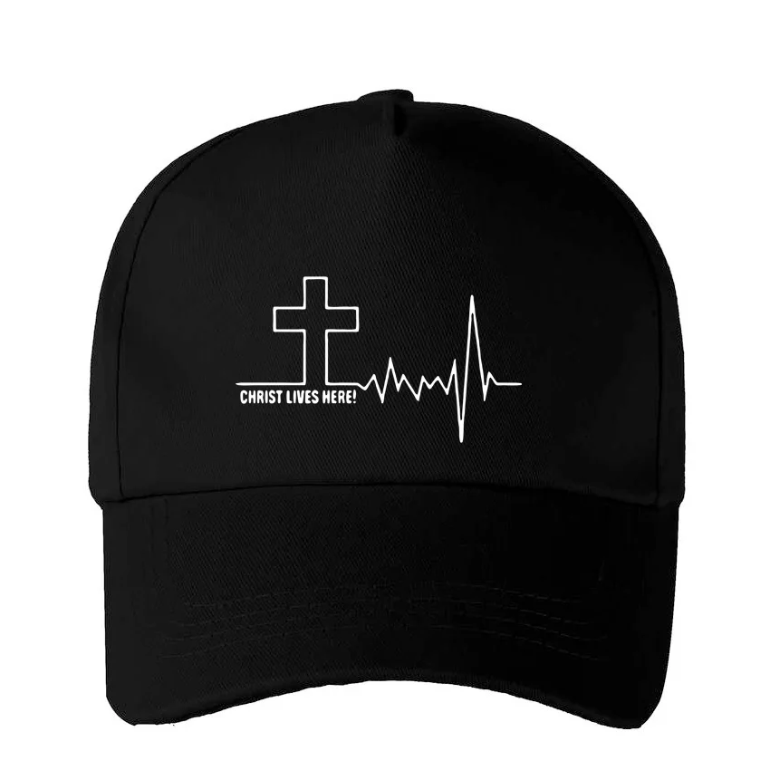 

Funny Christ Lives Here Cross Print Boy Girl Baseball Cap Christian Faith Jesus Inspirational Children Cute Hat Kids Popular Hip