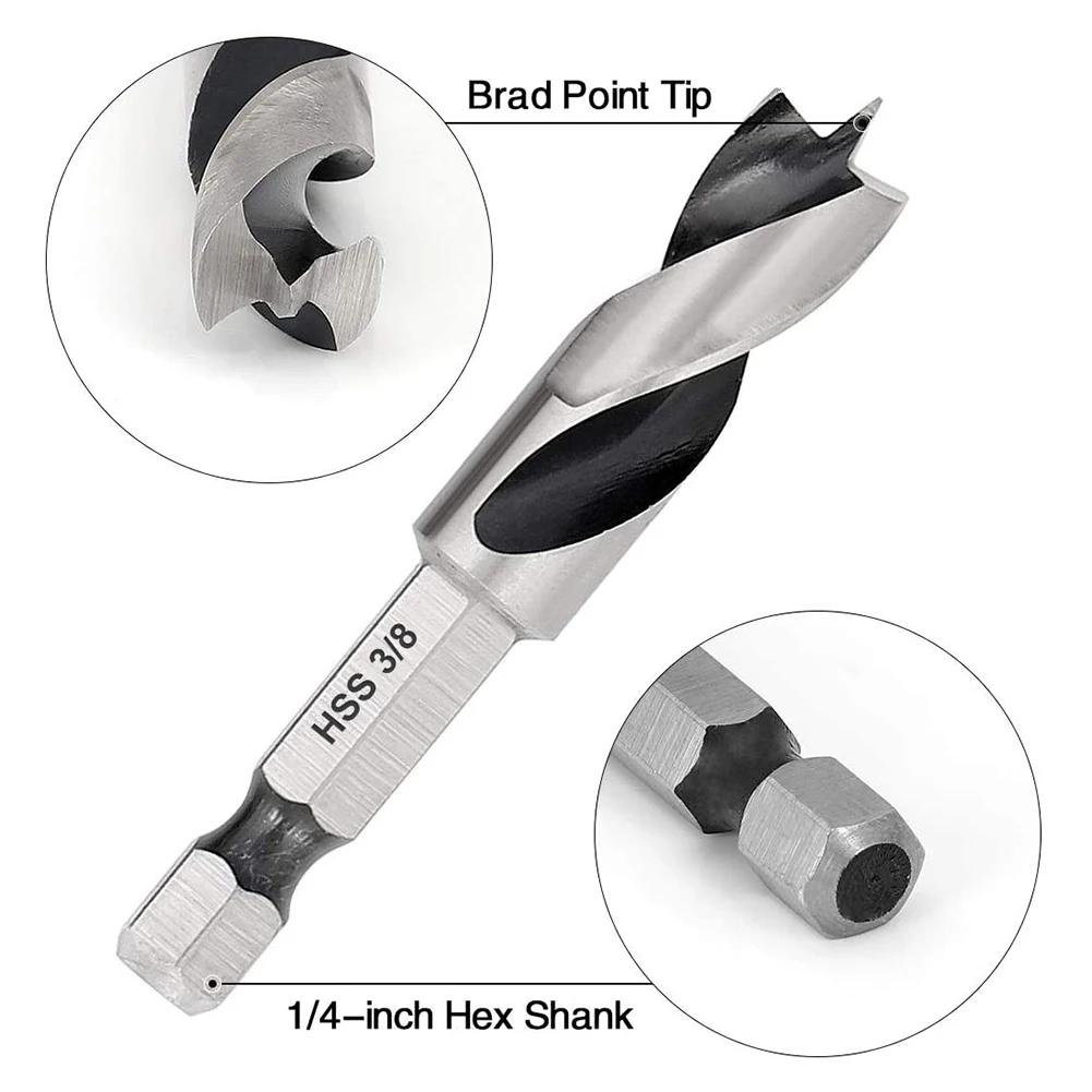 1pc 1/4Inch Hex Shank Three-point Woodworking Drill Bit Hexagonal Handle Quick Change 3-Point Drill Bit 3/32