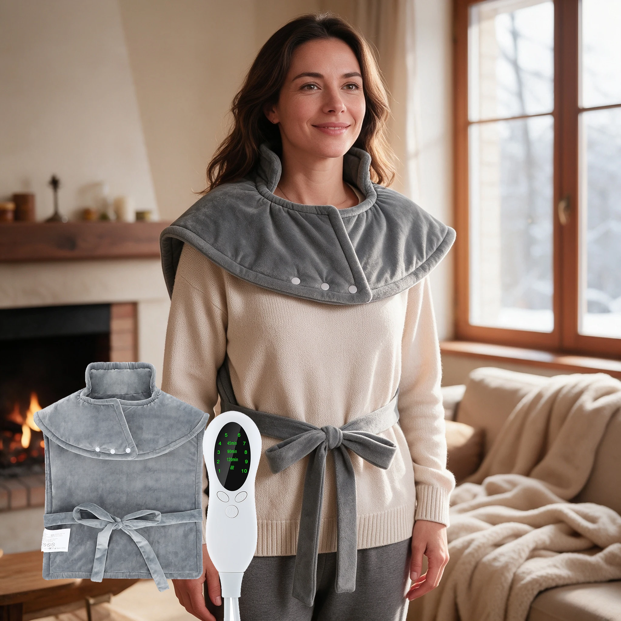 Electric Heated Shawl, Heating Pad for Neck and Shoulders, Wearable Blanket with 10 Heat 3 Timers Auto Shut Off, Washable Office