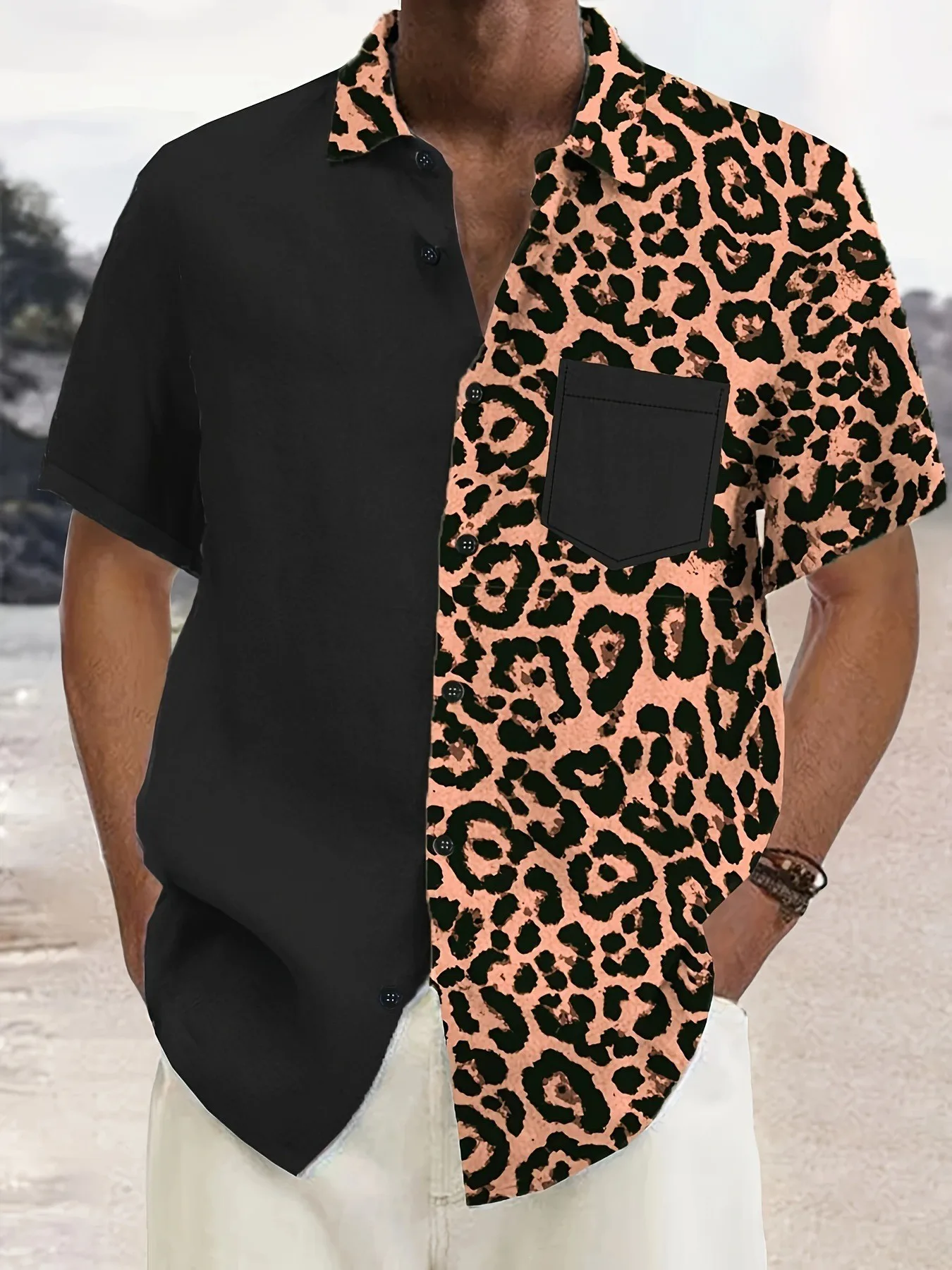 Popular Hawaii 3D Printed Lapel Niche Casual Short Sleeved Men's Shirt