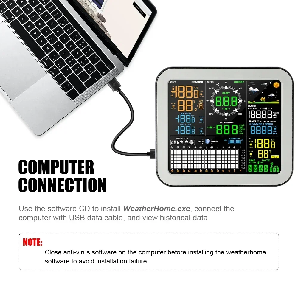 2023 new 0345 Ambient weather station Wireless 100m transmitter USB available Portable weather forecast  Home weather station