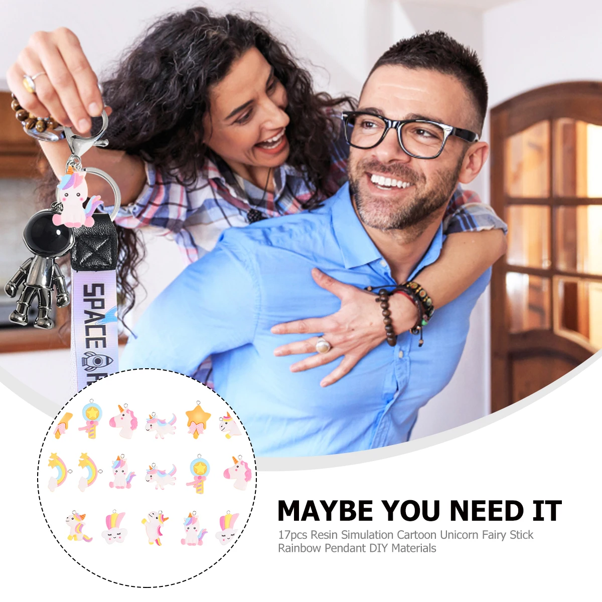 

17pcs Cartoon Resin Pendant Keychain Charms Rainbow Necklace Bracelet Jewelry Accessories Gift for Family Friends