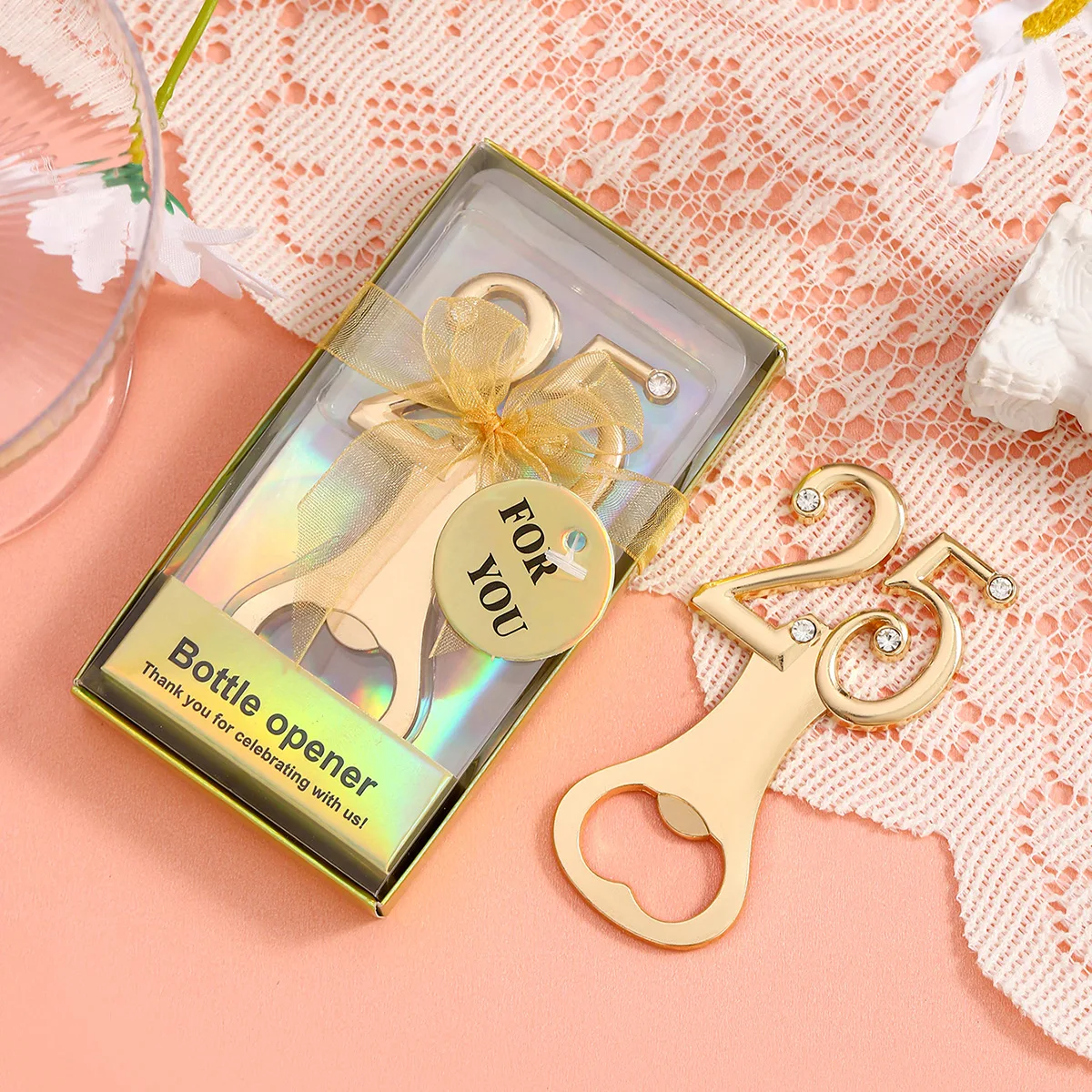 Gold Event and Party souvenirs Favor 25th bottle opener favors for 25th wedding Anniversary gift and 18th Birthday gifts 20Pcs