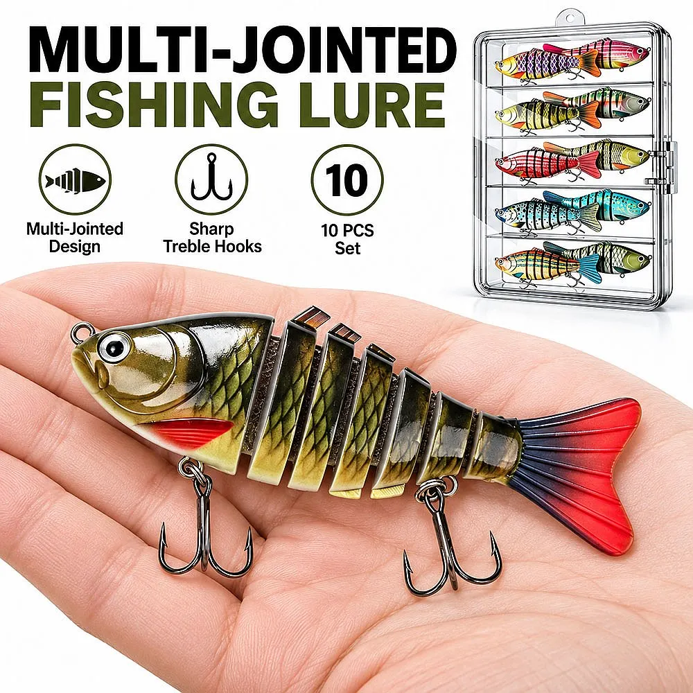 Slow Sinking Swimbait 7 Segments Jointed Hard Lure 3/5/10 Pack Wobbler with Rattle 3D Eyes for Snook Tarpon in Saltwater