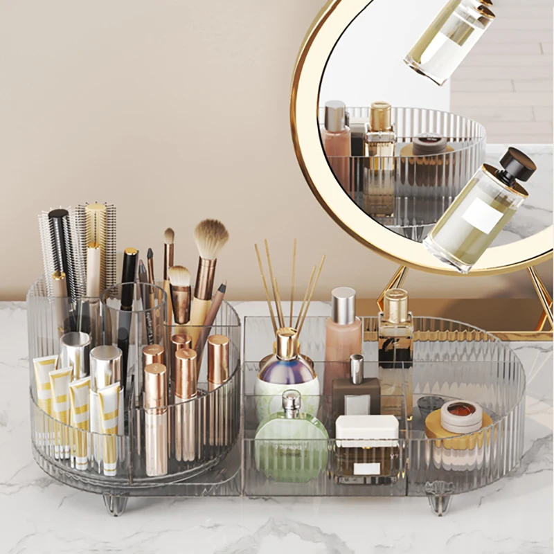 Makeup Organizer with Rotating Base and Divided Compartments Pen Holder 360° Rotating Bathroom Organizer Vanity Decor Storage