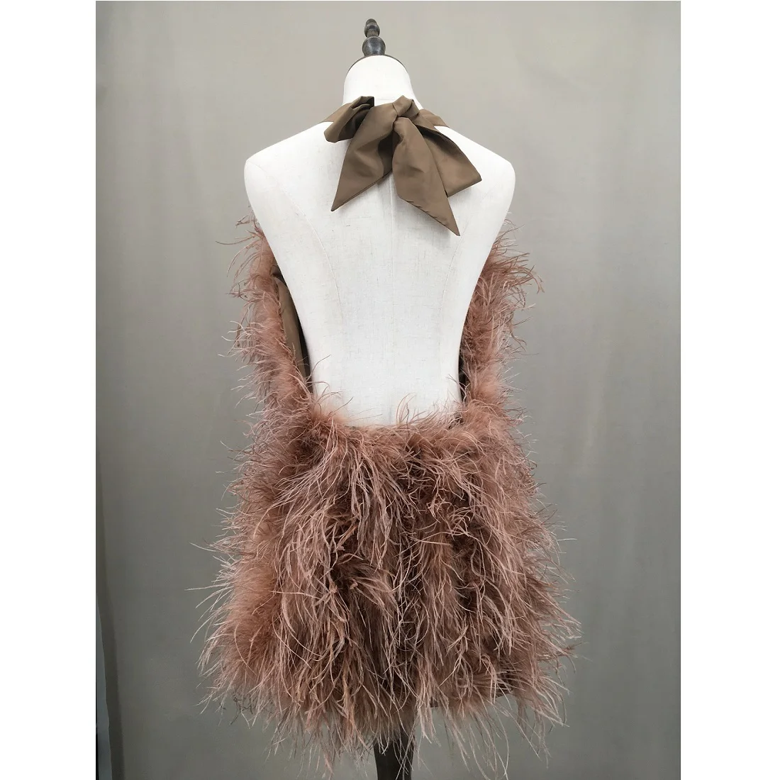 Natural Ostrich Feather Lace Up Backless Dress 220626 Furry Fluffy 2024 Halter Dress Skirt