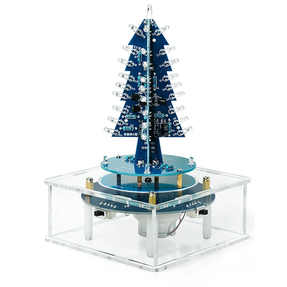 DIY Electronic Kit Colourful Christmas Tree LED Rotating Music Box DIY Soldering Kit With Shell DC5V USB Power Adjustable Speed