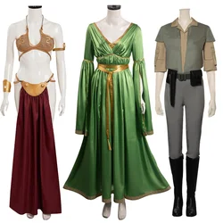 Princess Leia Cosplay Fantasy Slave Dress Wig Women Movie Space Battle Costume Disguise Adult Halloween Roleplay Party Outfits