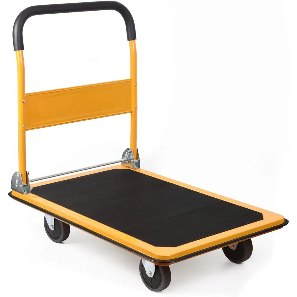 รถบรรทุกพื้นเรียบพับได้ขนาดใหญ่ สีเหลือง - รับน้ำหนักได้ 880 ปอนด์, 35.8x24x34.3 นิ้ว