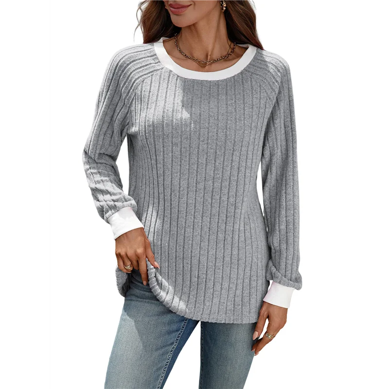 

НОВИНКА-рубашки с длинными рукавами для женщин, туники с круглым вырезом, топы, повседневные пуловеры, свитера, модная осенняя модная одежда