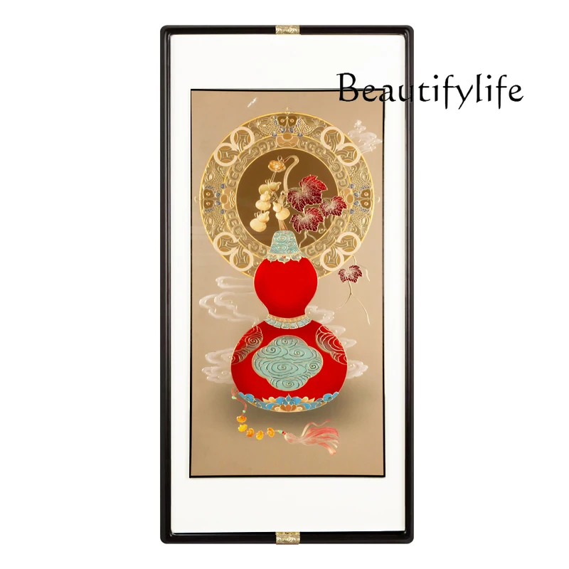 

Entry entrance decorative painting Wufu Linmen copper carving painting gourd meaning good feeling copper plate hanging